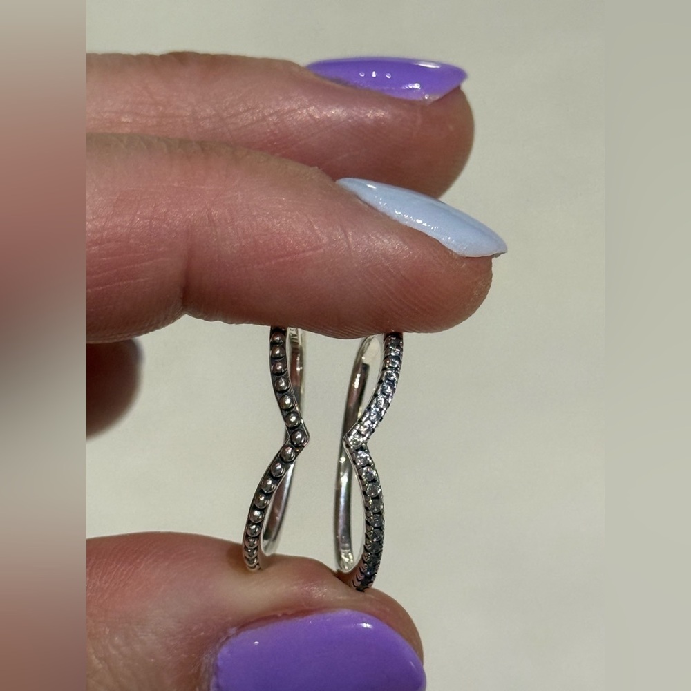 Pandora Sparkling & Beaded Wishbone Rings size 10